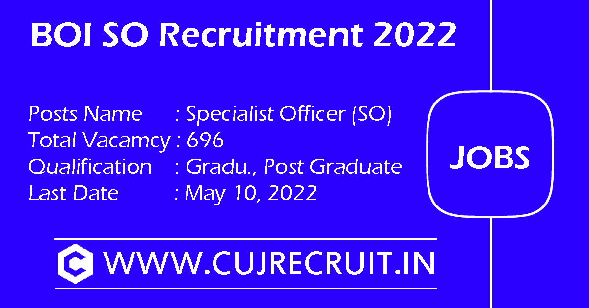BOI SO Recruitment 2022 - 696 Vacancy