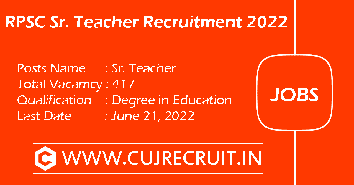 RPSC Sr. Teacher Recruitment 2022 - 417 Vacancy