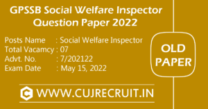 GPSSB Social Welfare Inspector Question Paper 2022